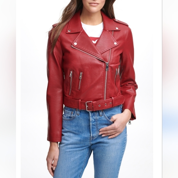 Signature by Levi Strauss Jackets & Blazers - Levi's Strauss, Women's, Faux-Leather, Moto Jacket, Size M, Color Red